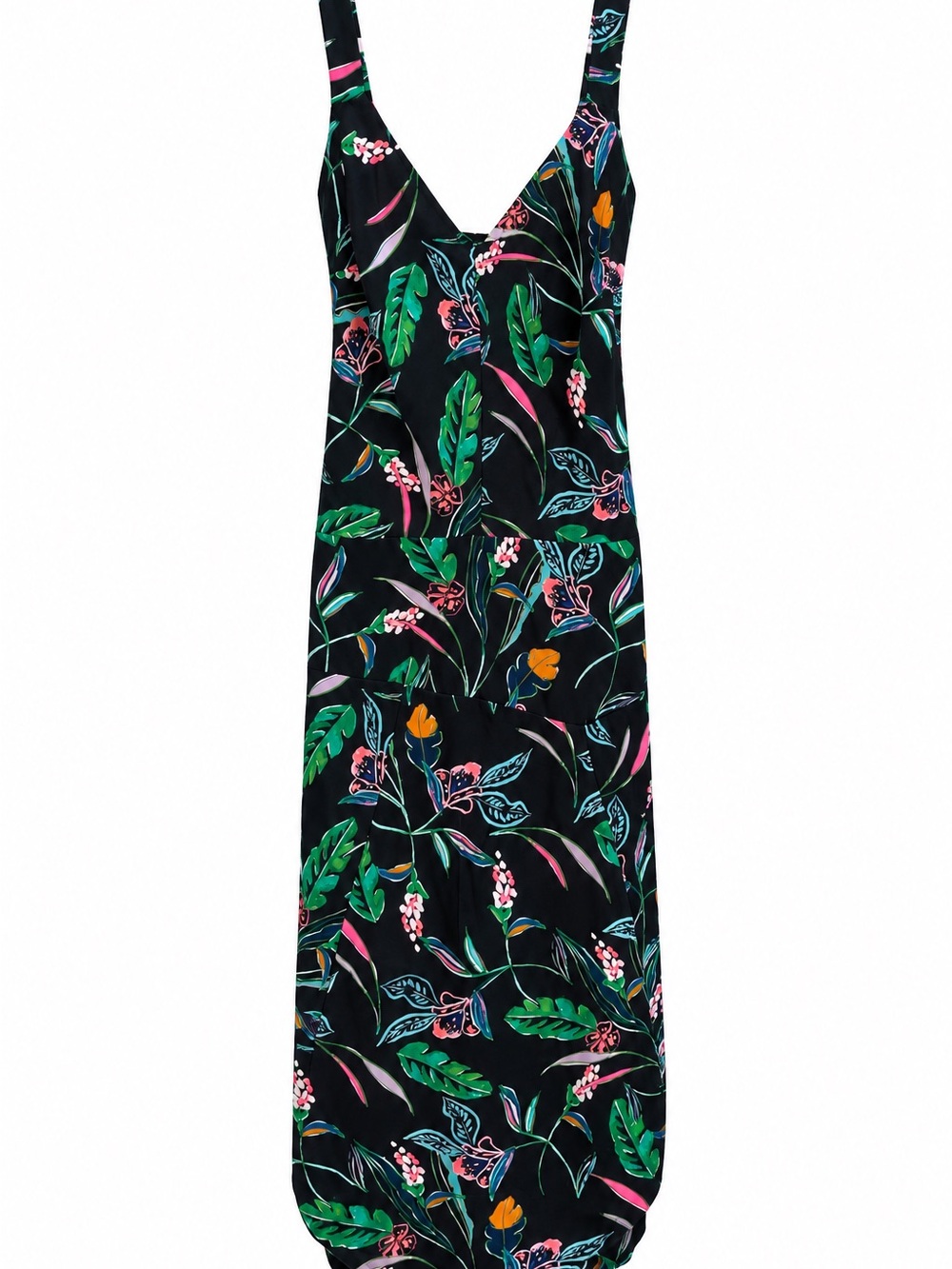 A New Day Black Tropical Floral Midi Dress Size S